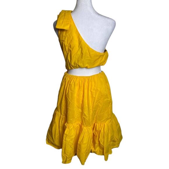 NWT BLACK HALO DRESS ATLAS YELLOW CUT OUT TIERED BOW ONE SHOULDER COTTAGECORE - Picture 4 of 8